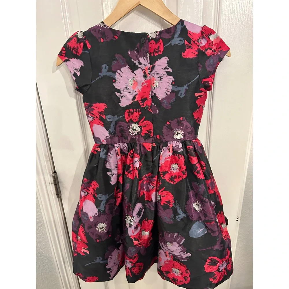 Gymboree Girls Size 7 Floral Party Dress Black Pink Purple Holiday Special k7083